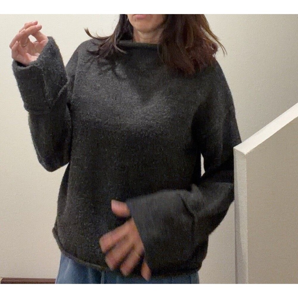 Anthropologie Oversized Rolled Neck Bell Sleeve Sweater Size M Dark Gray - Picture 6 of 7